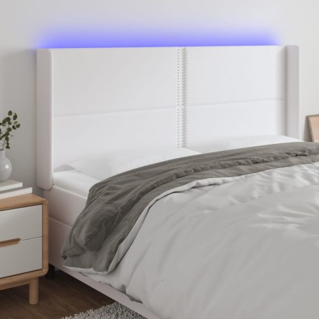vidaXL LED Kopfteil Weiß 203x16x118/128 cm Kunstleder