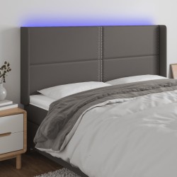vidaXL LED Kopfteil Grau 163x16x118/128 cm Kunstleder