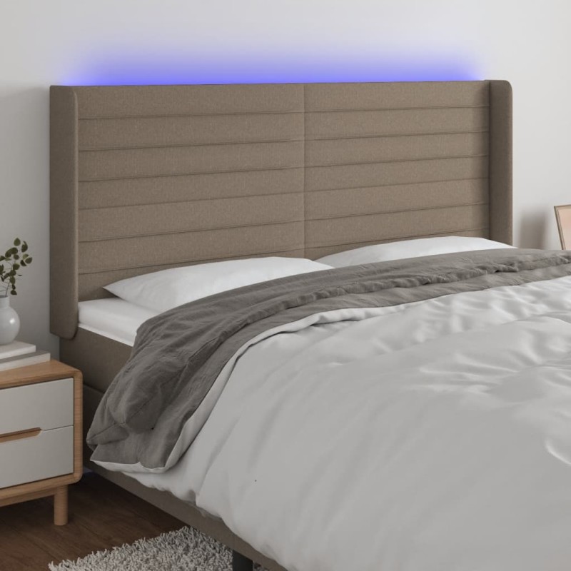 vidaXL LED Kopfteil Taupe 203x16x118/128 cm Stoff vidaXL LED Kopfteil Taupe 203x16x118/128 cm Stoff