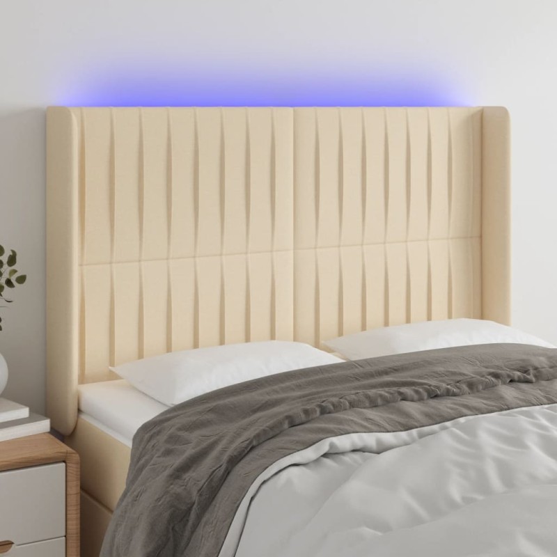 vidaXL LED Kopfteil Creme 147x16x118/128 cm Stoff vidaXL LED Kopfteil Creme 147x16x118/128 cm Stoff