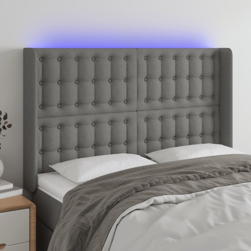 vidaXL LED Kopfteil Dunkelgrau 147x16x118/128 cm Stoff vidaXL LED Kopfteil Dunkelgrau 147x16x118/128 cm Stoff