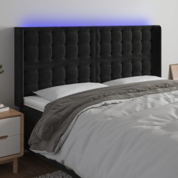 vidaXL LED Kopfteil Schwarz 163x16x118/128 cm Samt