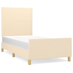 vidaXL Bettgestell mit Kopfteil Creme 100x200 cm Stoff
