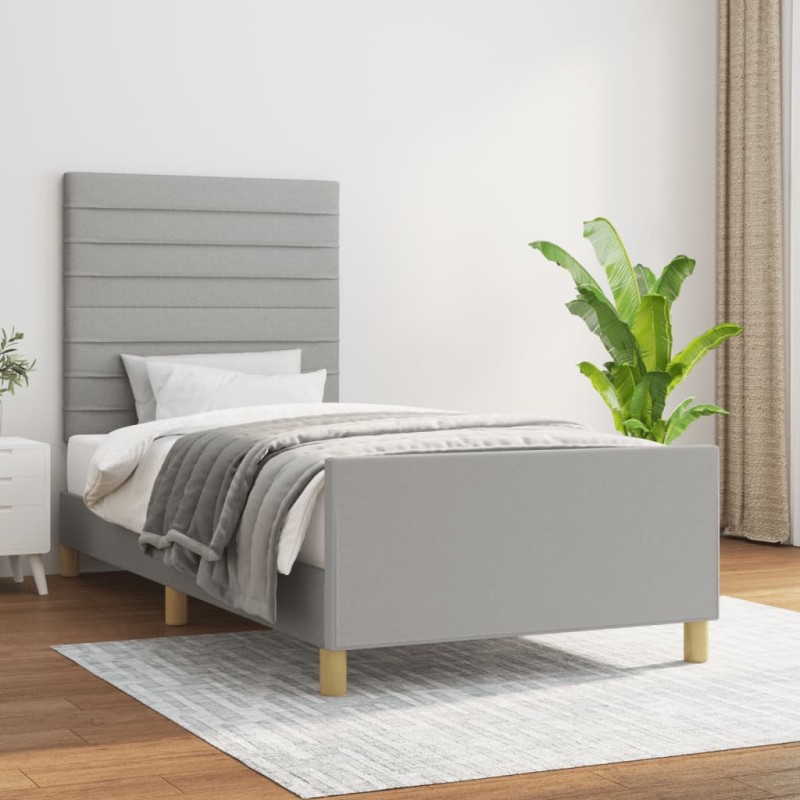 vidaXL Bettgestell mit Kopfteil Hellgrau 100x200 cm Stoff vidaXL Bettgestell mit Kopfteil Hellgrau 100x200 cm Stoff