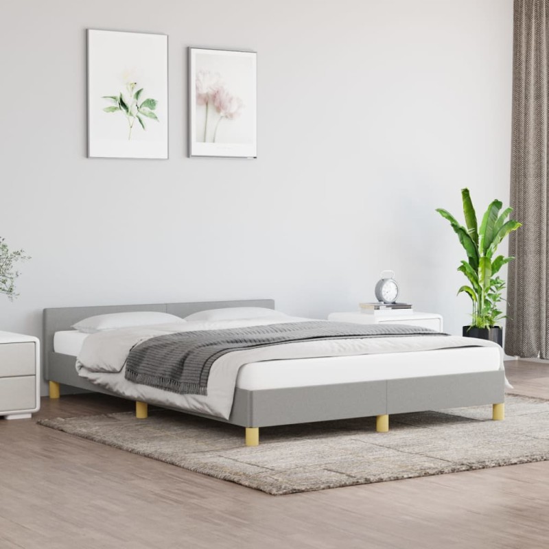 Bettgestell mit Kopfteil Hellgrau 140x190 cm Stoff Bettgestell mit Kopfteil Hellgrau 140x190 cm Stoff
