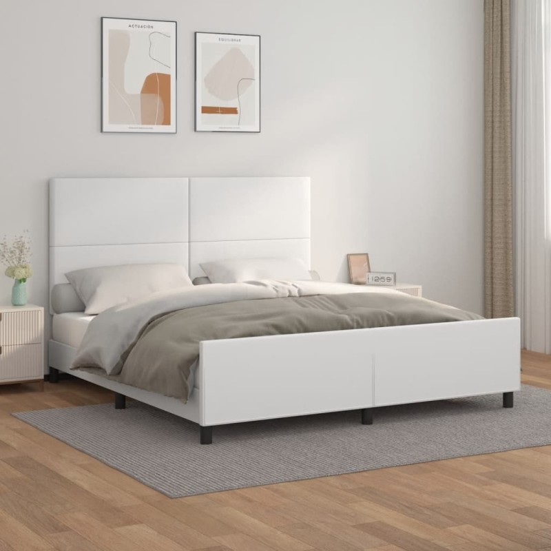 vidaXL Bettgestell mit Kopfteil Weiß 160x200 cm Kunstleder vidaXL Bettgestell mit Kopfteil Weiß 160x200 cm Kunstleder