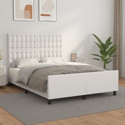 vidaXL Bettgestell mit Kopfteil Weiß 140x190 cm Kunstleder