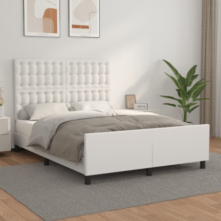 vidaXL Bettgestell mit Kopfteil Weiß 140x190 cm Kunstleder