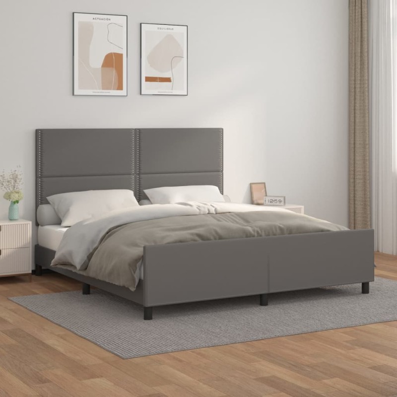 vidaXL Bettgestell mit Kopfteil Grau 180x200 cm Kunstleder vidaXL Bettgestell mit Kopfteil Grau 180x200 cm Kunstleder