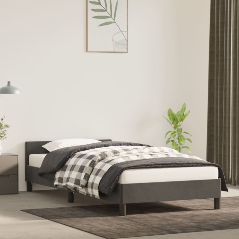 Bettgestell mit Kopfteil Dunkelgrau 90x190 cm Samt Bettgestell mit Kopfteil Dunkelgrau 90x190 cm Samt