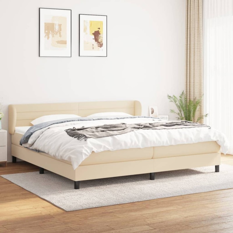 vidaXL Boxspringbett mit Matratze Creme 200x200 cm Stoff vidaXL Boxspringbett mit Matratze Creme 200x200 cm Stoff