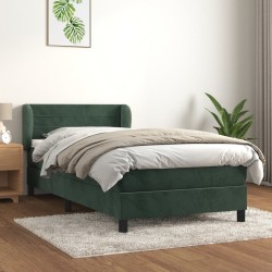 vidaXL Boxspringbett mit Matratze Dunkelgrün 90x200 cm Samt