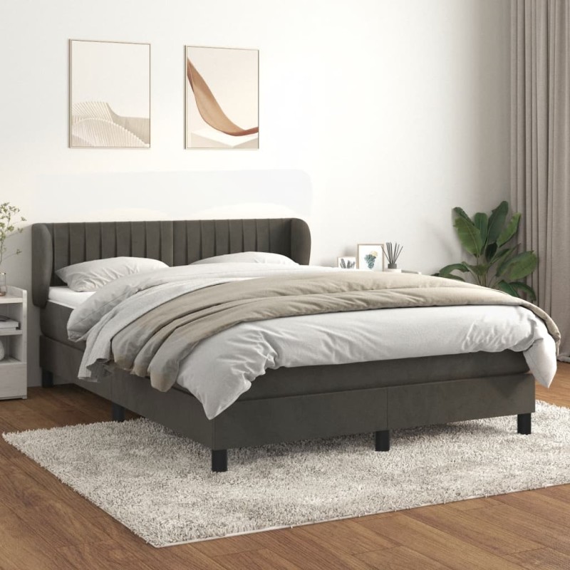 vidaXL Boxspringbett mit Matratze Dunkelgrau 140x190 cm Samt vidaXL Boxspringbett mit Matratze Dunkelgrau 140x190 cm Samt