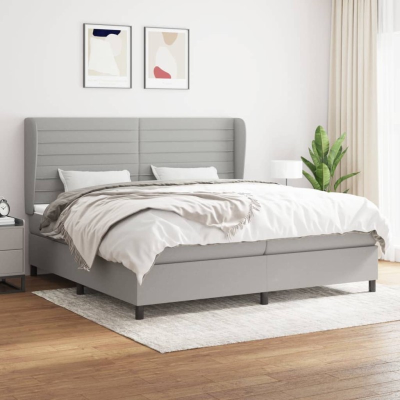 vidaXL Boxspringbett mit Matratze Hellgrau 200x200 cm Stoff vidaXL Boxspringbett mit Matratze Hellgrau 200x200 cm Stoff