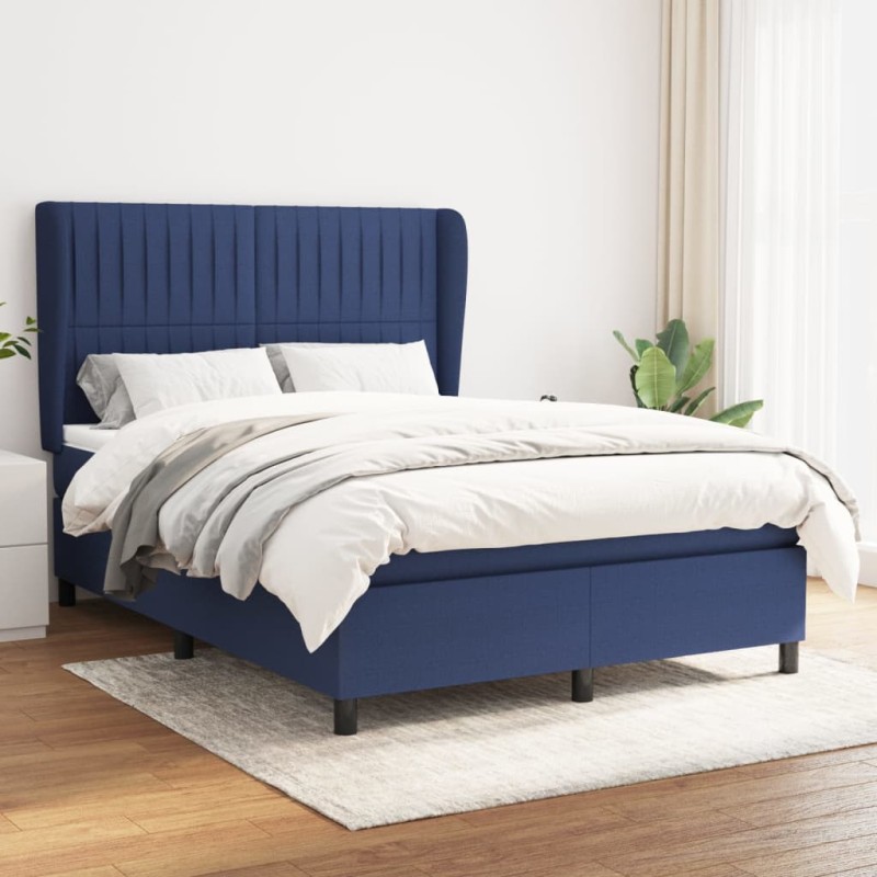 vidaXL Boxspringbett mit Matratze Blau 140x200 cm Stoff vidaXL Boxspringbett mit Matratze Blau 140x200 cm Stoff
