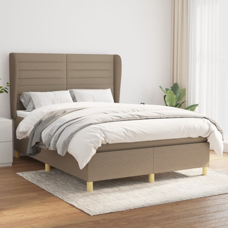 vidaXL Boxspringbett mit Matratze Taupe 140x200 cm Stoff vidaXL Boxspringbett mit Matratze Taupe 140x200 cm Stoff