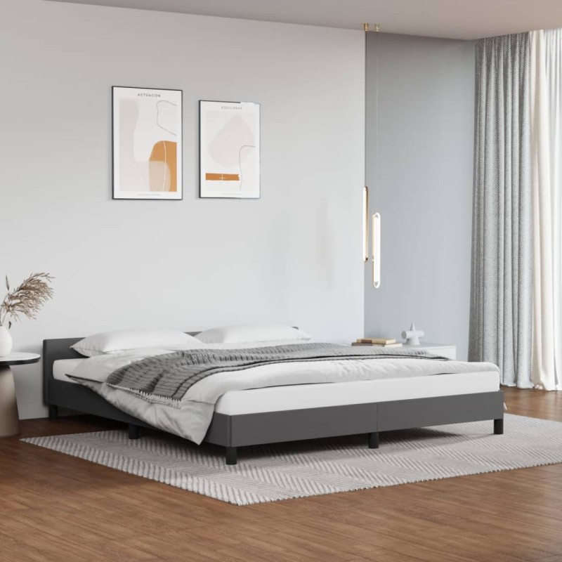 Bettgestell mit Kopfteil Grau 180x200 cm Kunstleder Bettgestell mit Kopfteil Grau 180x200 cm Kunstleder