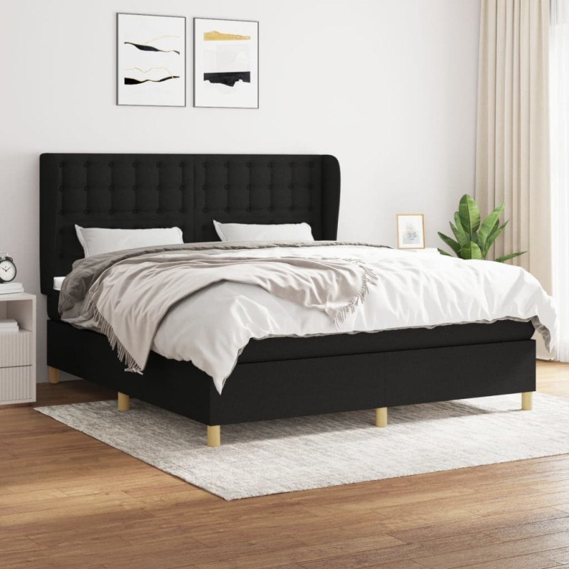 vidaXL Boxspringbett mit Matratze Schwarz 160x200 cm Stoff vidaXL Boxspringbett mit Matratze Schwarz 160x200 cm Stoff