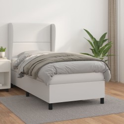 vidaXL Boxspringbett mit Matratze Weiß 90x200 cm Kunstleder
