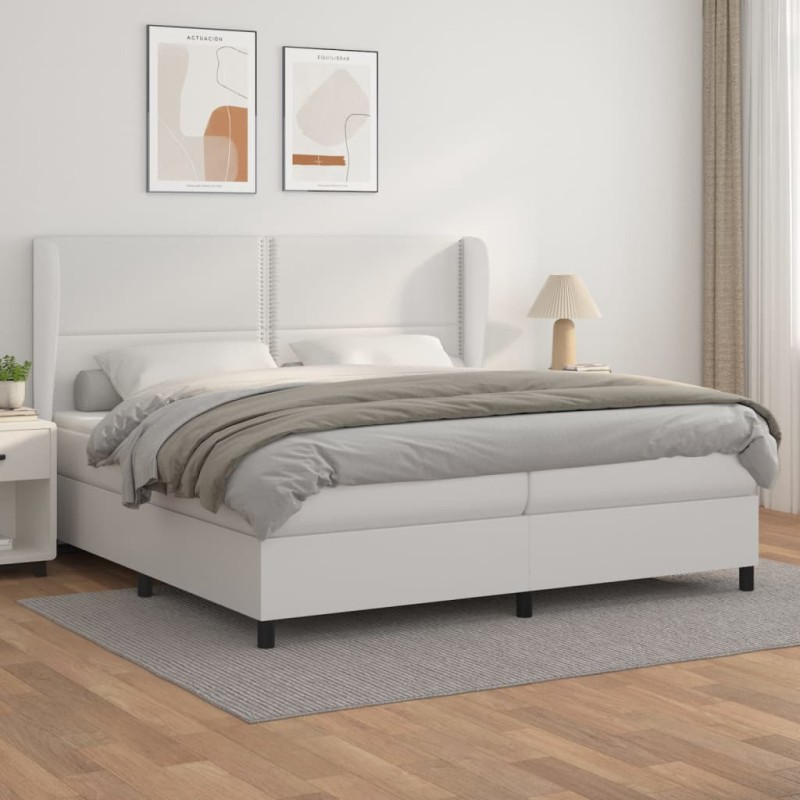 vidaXL Boxspringbett mit Matratze Weiß 200x200 cm Kunstleder vidaXL Boxspringbett mit Matratze Weiß 200x200 cm Kunstleder