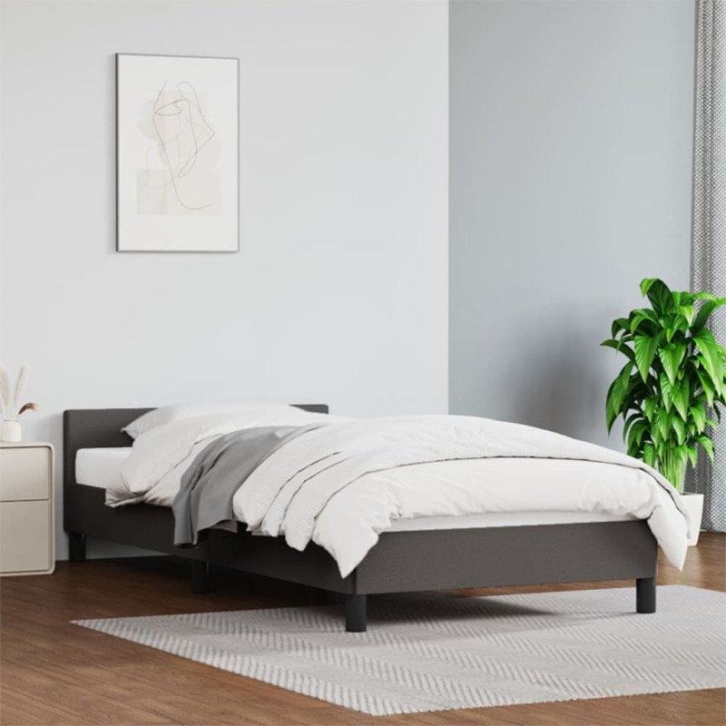 Bettgestell mit Kopfteil Grau 100x200 cm Kunstleder Bettgestell mit Kopfteil Grau 100x200 cm Kunstleder
