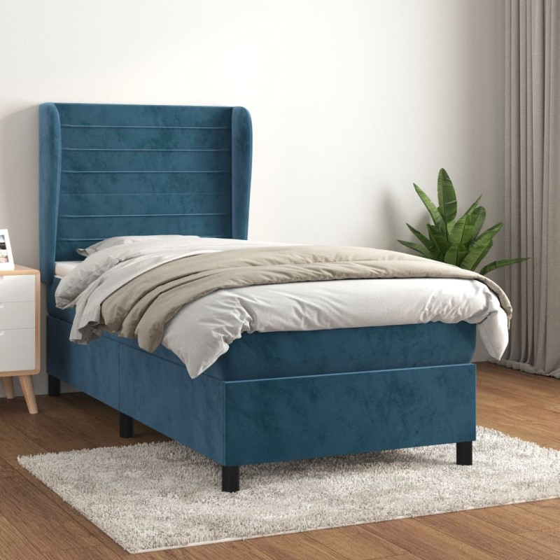 vidaXL Boxspringbett mit Matratze Dunkelblau 100x200 cm Samt vidaXL Boxspringbett mit Matratze Dunkelblau 100x200 cm Samt