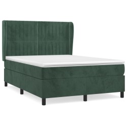vidaXL Boxspringbett mit Matratze Dunkelgrün 140x200 cm Samt