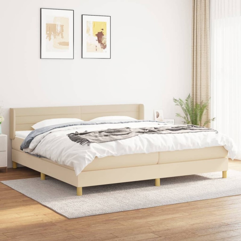 vidaXL Boxspringbett mit Matratze Creme 200x200 cm Stoff vidaXL Boxspringbett mit Matratze Creme 200x200 cm Stoff