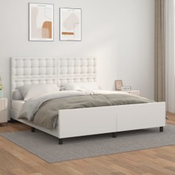 vidaXL Bettgestell mit Kopfteil Weiß 160x200 cm Kunstleder