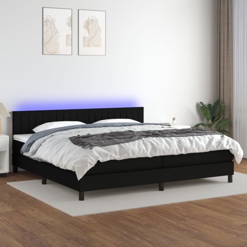 vidaXL Boxspringbett mit Matratze & LED Schwarz 200x200 cm Stoff vidaXL Boxspringbett mit Matratze & LED Schwarz 200x200 cm Stoff