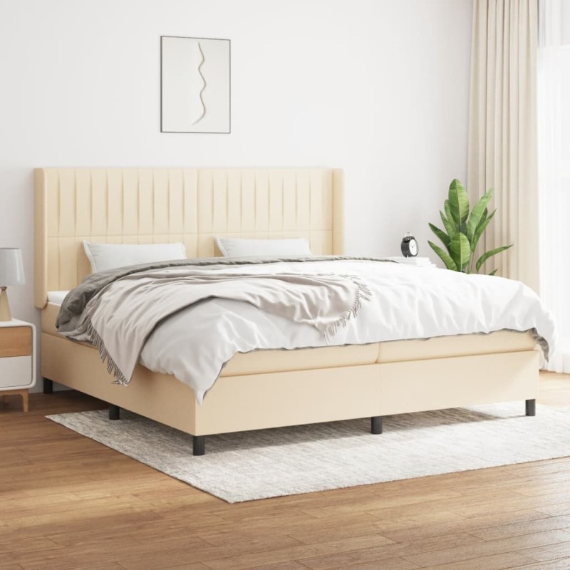 vidaXL Boxspringbett mit Matratze Creme 200x200 cm Stoff vidaXL Boxspringbett mit Matratze Creme 200x200 cm Stoff