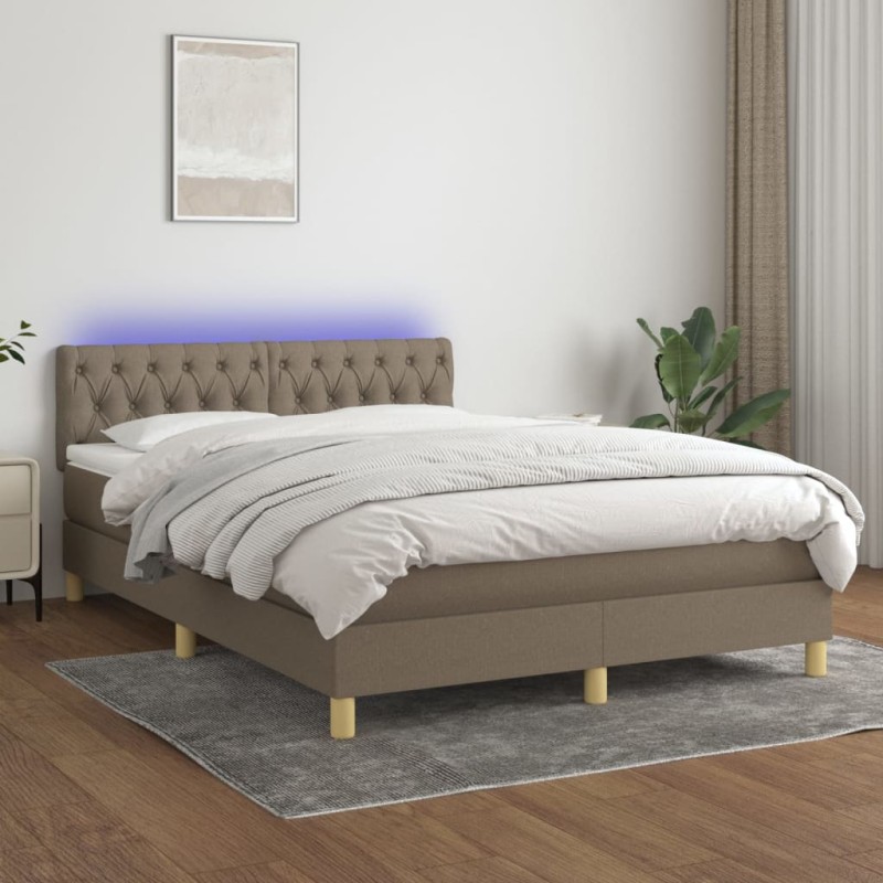 vidaXL Boxspringbett mit Matratze & LED Taupe 140x200 cm Stoff vidaXL Boxspringbett mit Matratze & LED Taupe 140x200 cm Stoff