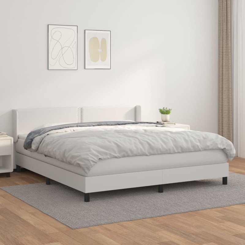 vidaXL Boxspringbett mit Matratze Weiß 160x200 cm Kunstleder vidaXL Boxspringbett mit Matratze Weiß 160x200 cm Kunstleder