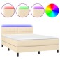 vidaXL Boxspringbett mit Matratze & LED Creme 140x190 cm Stoff vidaXL Boxspringbett mit Matratze & LED Creme 140x190 cm Stoff