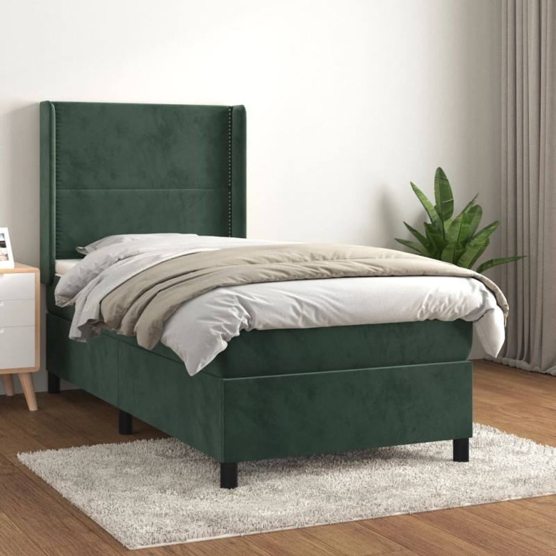 vidaXL Boxspringbett mit Matratze Dunkelgrün 90x200 cm Samt vidaXL Boxspringbett mit Matratze Dunkelgrün 90x200 cm Samt