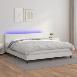 vidaXL Boxspringbett mit Matratze & LED Weiß 160x200 cm Kunstleder
