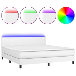 vidaXL Boxspringbett mit Matratze & LED Weiß 160x200 cm Kunstleder