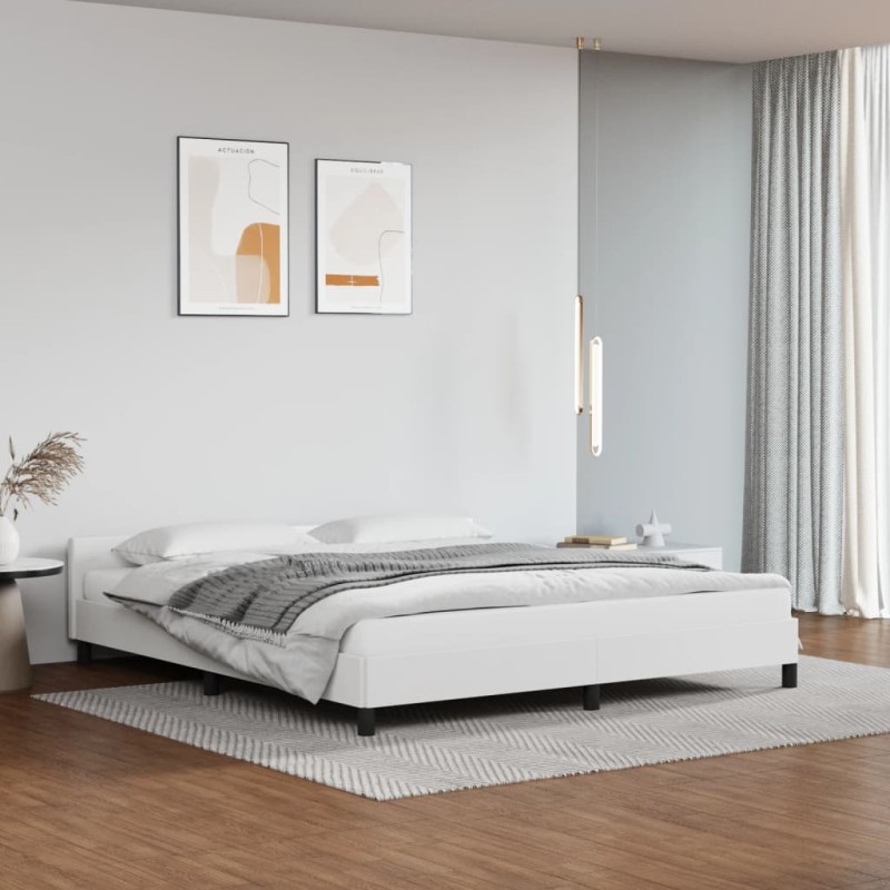 Bettgestell mit Kopfteil Weiß 160x200 cm Kunstleder Bettgestell mit Kopfteil Weiß 160x200 cm Kunstleder
