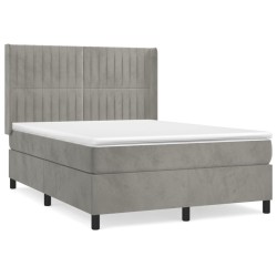 vidaXL Boxspringbett mit Matratze Hellgrau 140x200 cm Samt