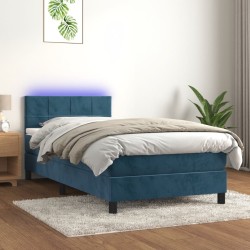 vidaXL Boxspringbett mit Matratze & LED Dunkelblau 100x200 cm Samt