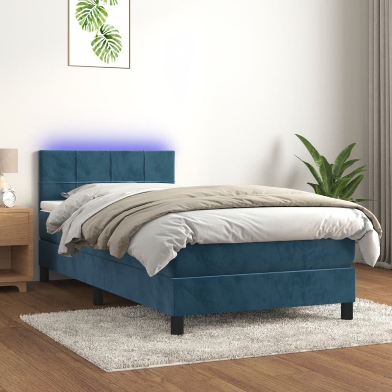 vidaXL Boxspringbett mit Matratze & LED Dunkelblau 100x200 cm Samt vidaXL Boxspringbett mit Matratze & LED Dunkelblau 100x200 cm Samt