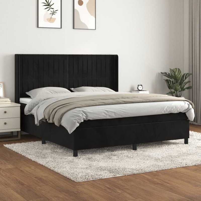 vidaXL Boxspringbett mit Matratze Schwarz 180x200 cm Samt vidaXL Boxspringbett mit Matratze Schwarz 180x200 cm Samt