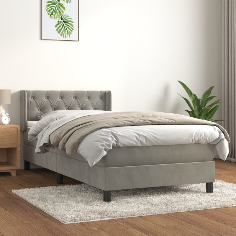 vidaXL Boxspringbett mit Matratze Hellgrau 80x200 cm Samt vidaXL Boxspringbett mit Matratze Hellgrau 80x200 cm Samt