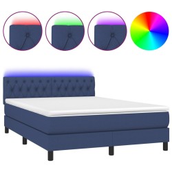 vidaXL Boxspringbett mit Matratze & LED Blau 140x190 cm Stoff