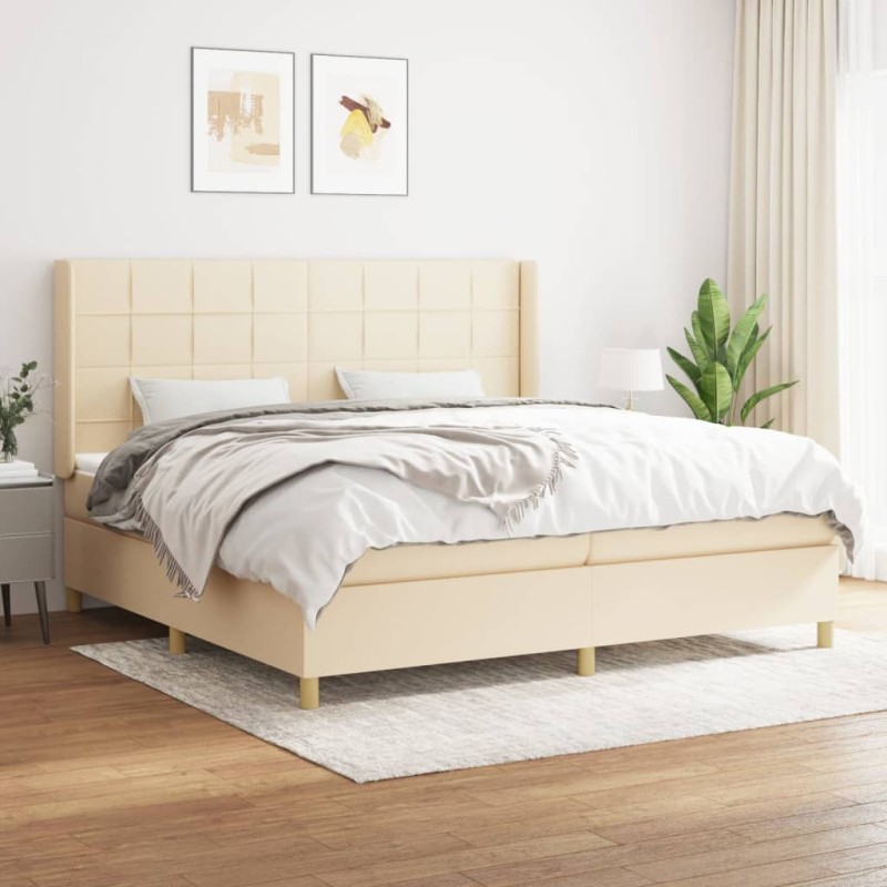 vidaXL Boxspringbett mit Matratze Creme 200x200 cm Stoff vidaXL Boxspringbett mit Matratze Creme 200x200 cm Stoff