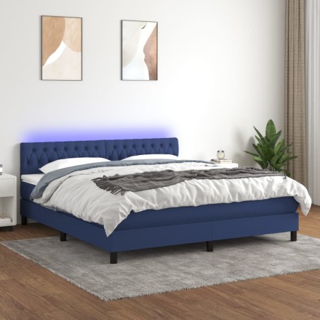 vidaXL Boxspringbett mit Matratze & LED Blau 160x200 cm Stoff