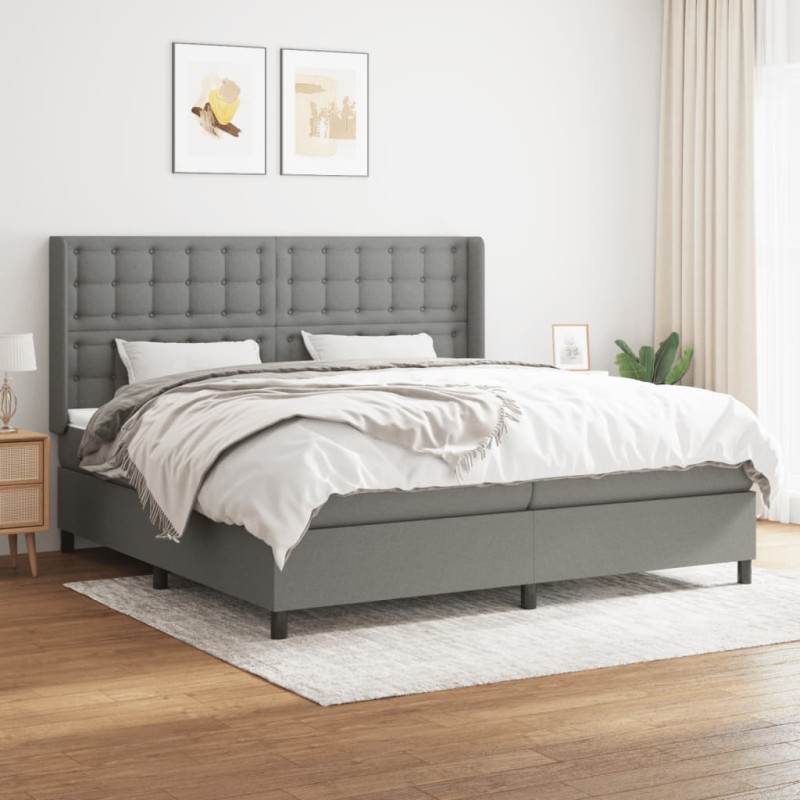 vidaXL Boxspringbett mit Matratze Dunkelgrau 200x200 cm Stoff vidaXL Boxspringbett mit Matratze Dunkelgrau 200x200 cm Stoff