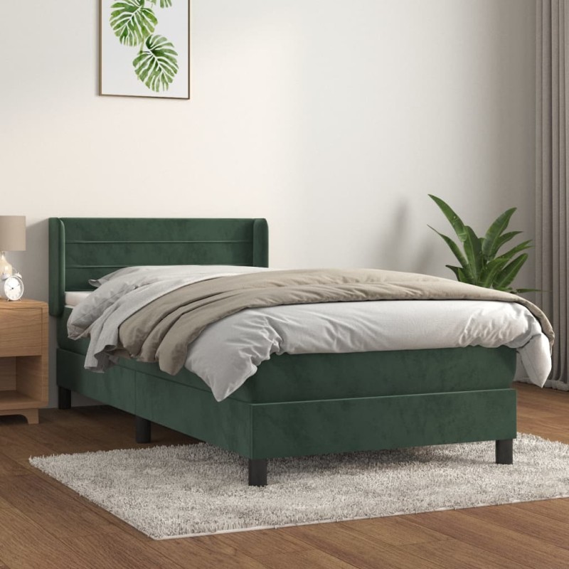 vidaXL Boxspringbett mit Matratze Dunkelgrün 90x200 cm Samt vidaXL Boxspringbett mit Matratze Dunkelgrün 90x200 cm Samt