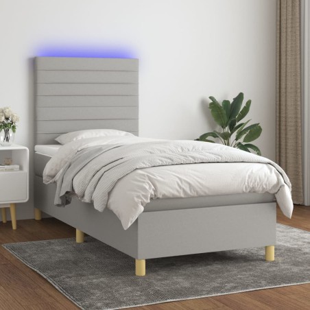 vidaXL Boxspringbett mit Matratze & LED Hellgrau 90x200 cm Stoff