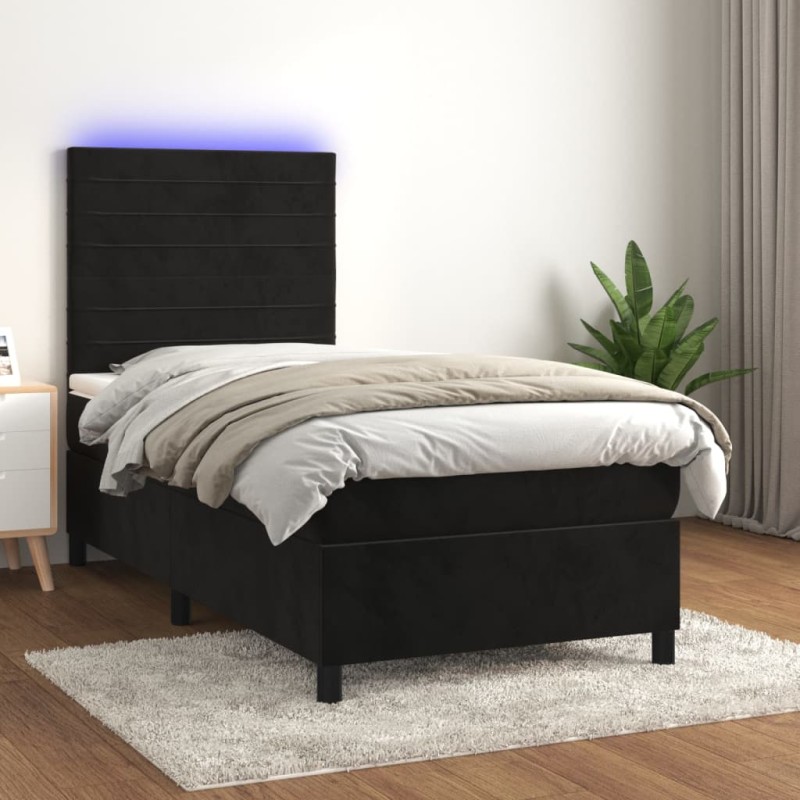 vidaXL Boxspringbett mit Matratze & LED Schwarz 90x190 cm Samt vidaXL Boxspringbett mit Matratze & LED Schwarz 90x190 cm Samt